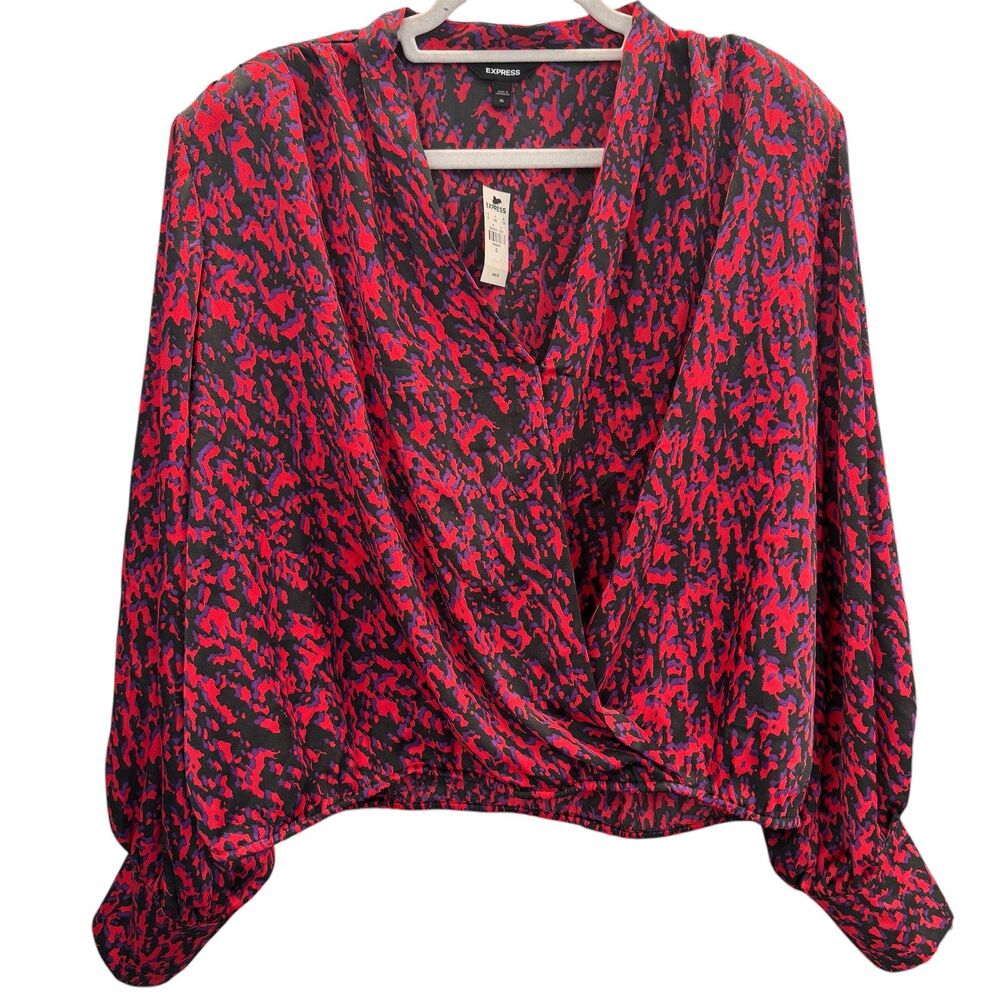 Express Women's Blouse Balloon Sleeves Top Red Purple Black NWT Size XL Dressy